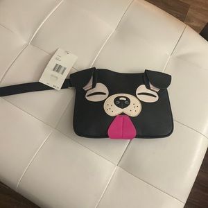 NWT Betsey Johnson Black White Pink LBSNAP Dog Wristlet